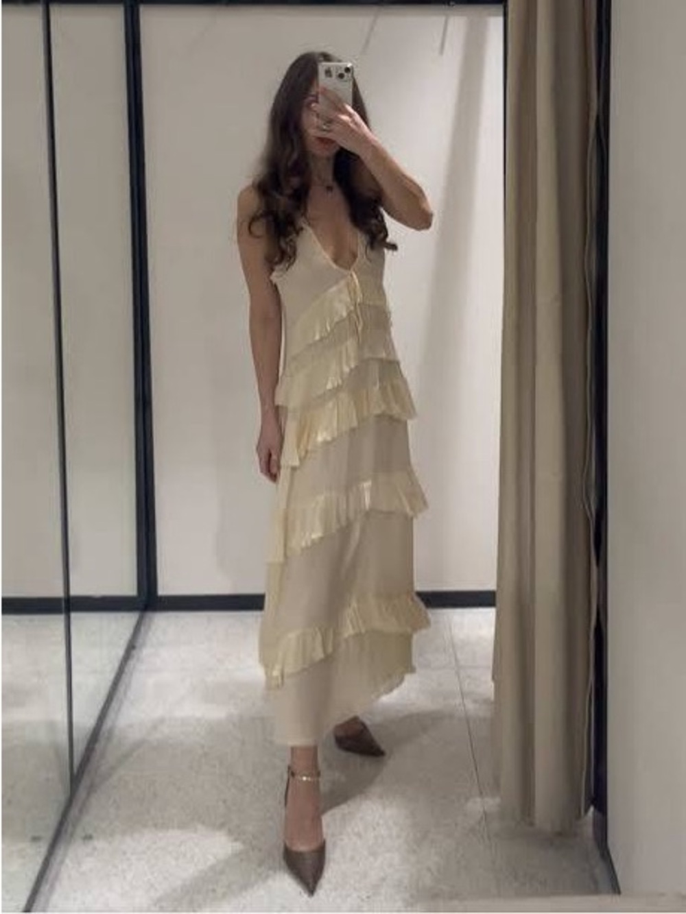 Zara Cream Tiered Ruffle Maxi Dress